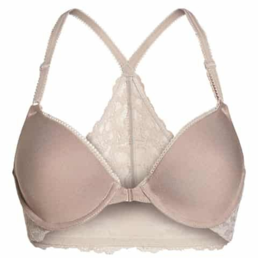 B. Tempt'd by Wacoal Brown Tan Lace Front Close Lightly Lined Bra, 34DD